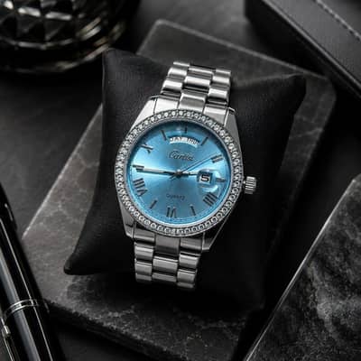 Cartisi Premium Blue Dial Stainless Steel Quartz Watch for Men