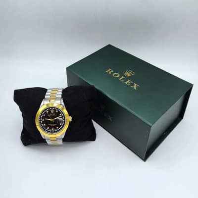 Men's Two-Tone Stainless Steel Gold Watch Black Dial Diamond