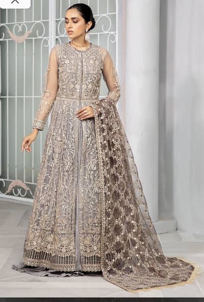 grey colour maxi woth sequence beat work front and back same