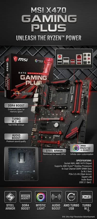 MSI X470 GAMING PLUS MOTHERBOARD AM4