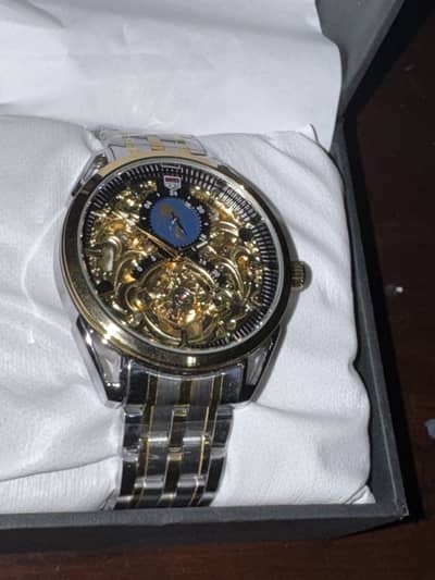 True Worth R4053 Automatic Skeleton Watch – Two Tone Gold/Silver