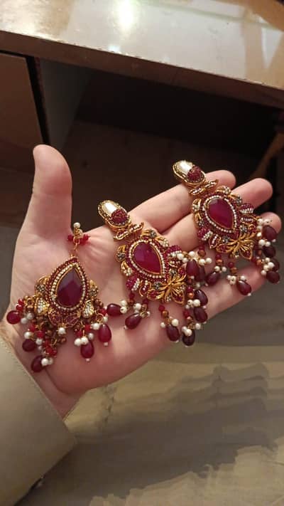 Turkish style maroon and antique gold plated bridal set