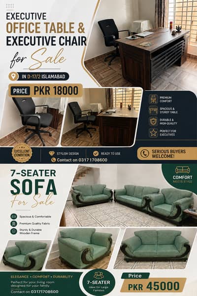7 Seater Sofa & Office Furniture for Sale in D-17 Islamabad