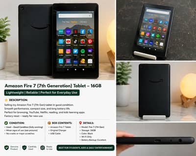 Amazon Fire 7 (7th Gen) Tablet – Black | Good Condition