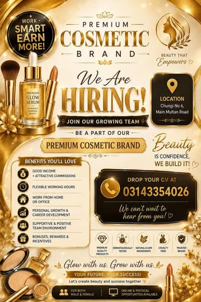 Cosmetics Brand we are Hiring female staff