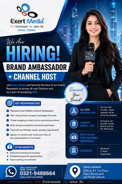 Brand Ambassador & Host Required | Lahore | Jobs