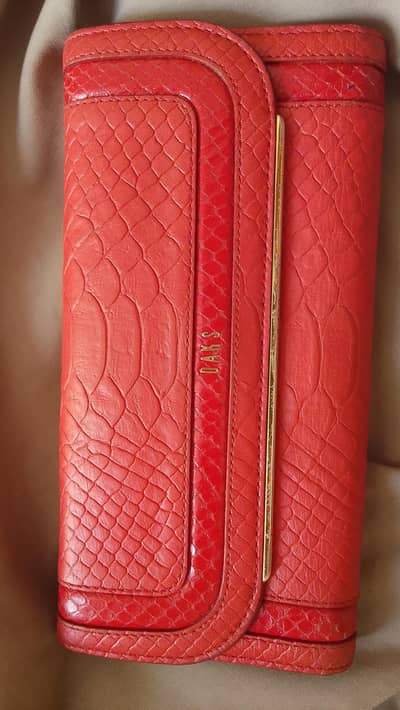 Daks london red python snake skin leather long wallet