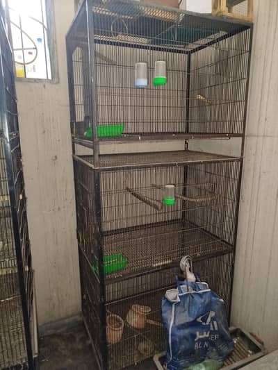 Heavy Iron 3 Portion Cages with Stands & Free Bird Houses