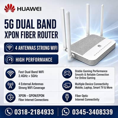 Huawei 5G Dual-Band XPON Fiber Router | 4 Antennas Fast & Stable WiFi
