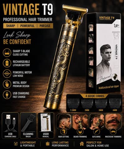 Vintage T9 Professional Hair Trimmer | 10W Powerful T-Blade