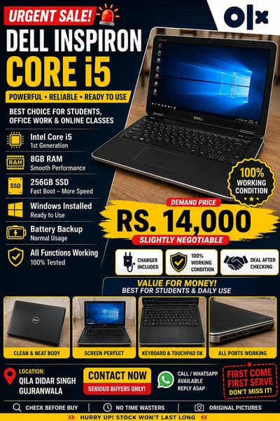 Dell Inspiron Core i5 | 8GB RAM | 256GB SSD | Urgent Sale