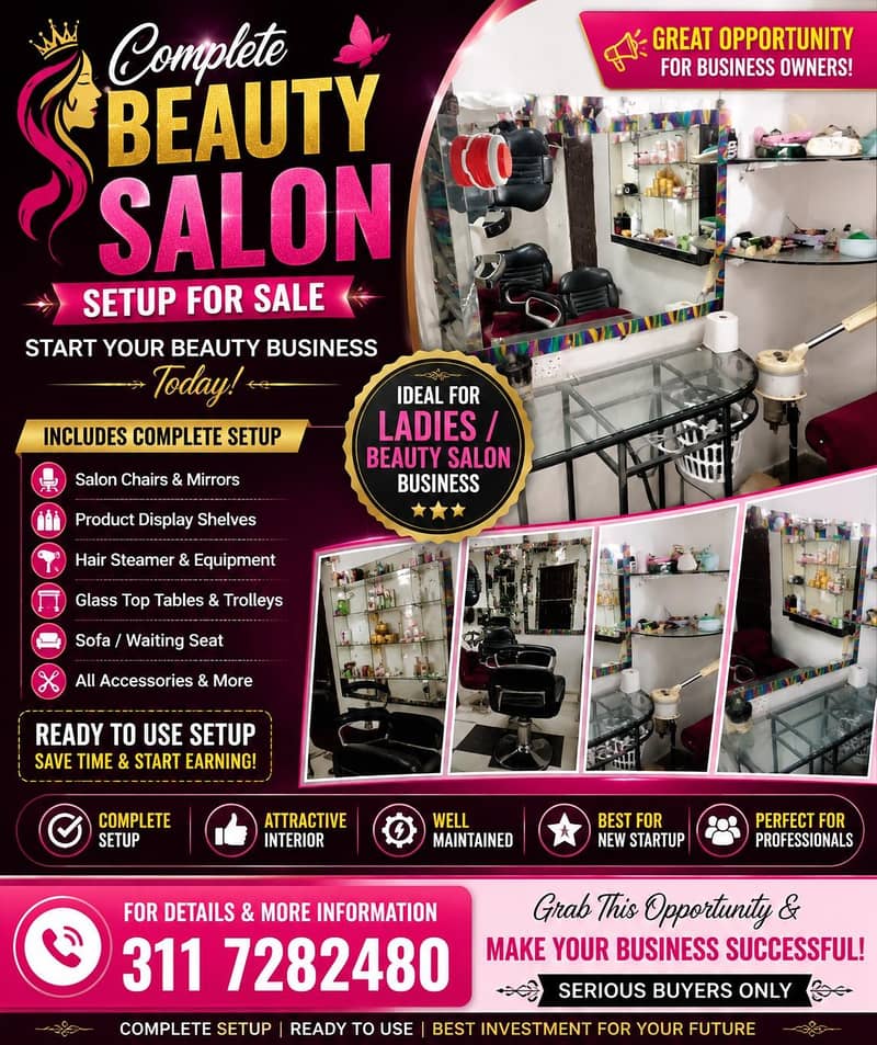 Salon For Sale| Complete Setup|Urgent Sale 0