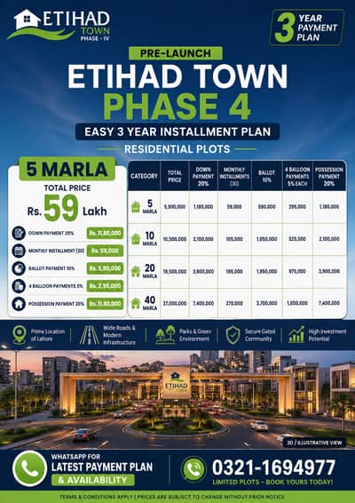 5 Marla Plot File For sale in Etihad Town phase 4