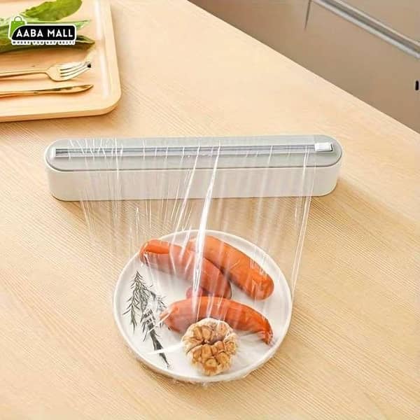 2 in 1 Cling Film Dispenser & Cutter | Food Wrap Holder with Slide Cutter | Easy Foil Dispenser for Kitchen & Home Use