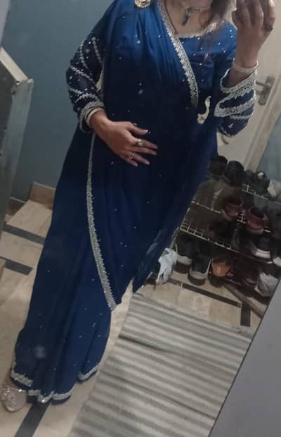 Royal elegant blue sarhi with angharka style maxy