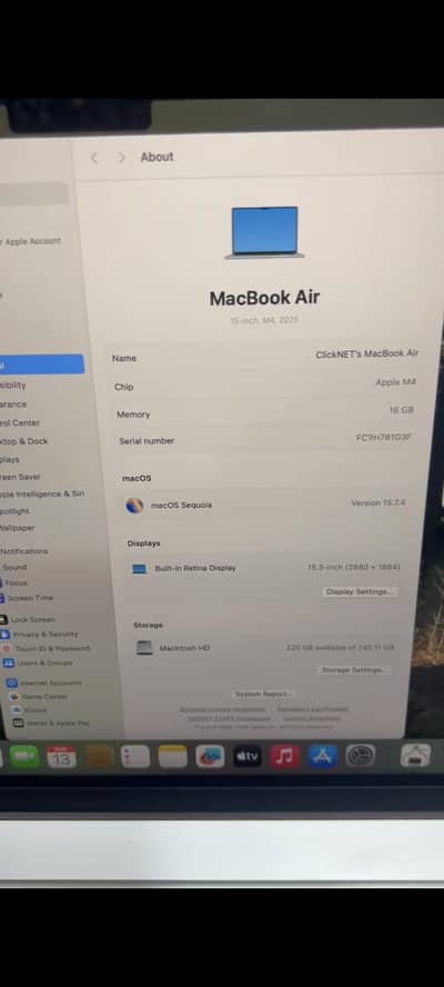 MacBook Air M4 15 inches 10/10 16/256