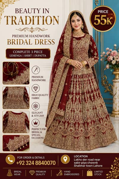 Beautiful Red & Golden Bridal Lehenga – Heavy Embroidered Bridal Dress