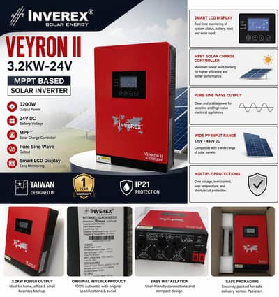 INVEREX VEYRON II 3.2KW/24V MPPT Solar Inverter | 3 Years Warranty