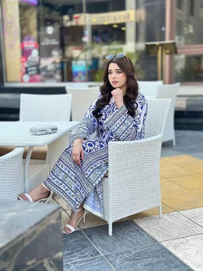  Premium Blue Doria Lawn Printed 2-Piece Suit 