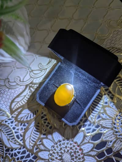 Pure Silver Ring with Natural Big Size Zard Aqeeq Stone