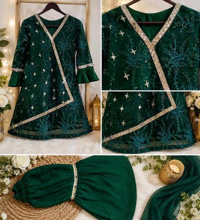 Independence Day Special Green Embroidered Dress