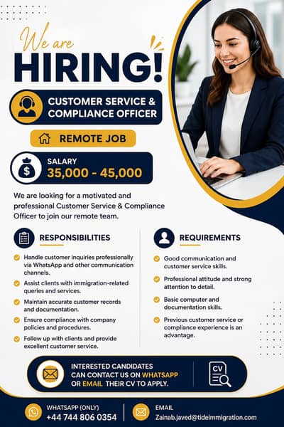 Customer Service & Compliance Officer (Remote Job)