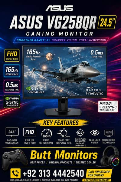 Asus VG258QR 24.5-inch 165Hz Nvidia G-sync 0.5ms Gaming Monitor