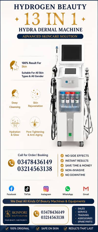 13 IN 1 Hydra Facial Machine import from China and Korea with fitting