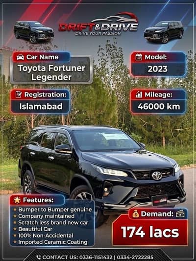 Toyota Fortuner Legender 2023, B2B genuine,  first owner