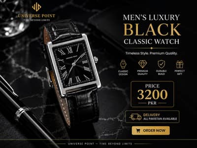 Men’s Luxury Black Classic Watch | Premium Leather Strap