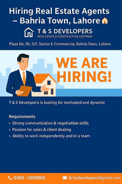 Real Estate Agents / Property Consultants Required Bahria Town Lahore