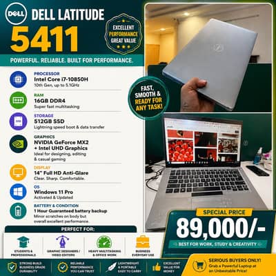 Dell Latitude 5411 | Core i7 10th Gen | 16GB RAM | 512GB SSD | NVIDIA