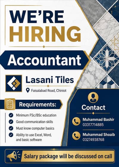 Need an accountant for Tiles Shop.