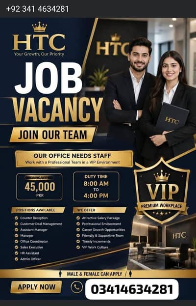 HIRING MALE AND FEMALE STAFF FOR OFFICE WORK