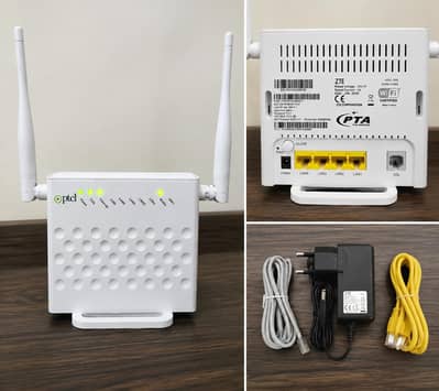 PTCL WiFi Router + 100 Meter Wire + Charger & Cables