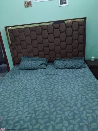 bed for sell with two side tables and dressing table with 6 drawers