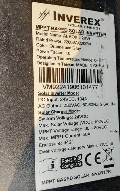 invrex 2.2 kw inverter hybrid 10 by 10 all ok