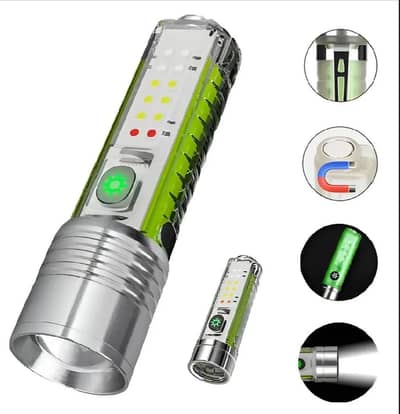  Rechargeable LED Torch   Bright flashlight + side LED light  