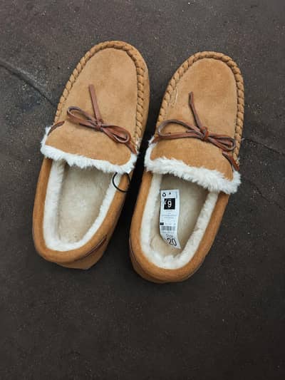 Fur Lined Suede Moccasin Slippers
