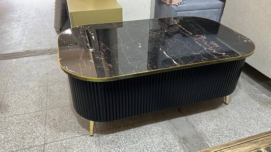 Luxury Black Fluted Coffee Table with Gold Trim (Brand New)