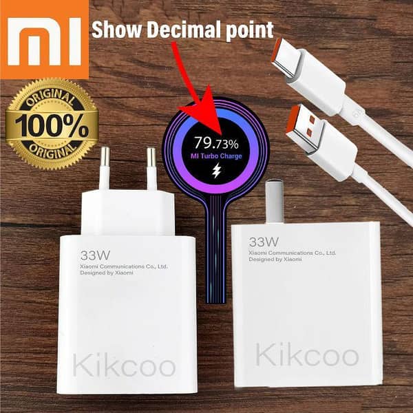 100% Original Xiaomi Mi 33W Turbo Fast Charger  Original Adapter with Type-C Cable -  Mobile ,Laptop , Tablet & all Other Devices Charger