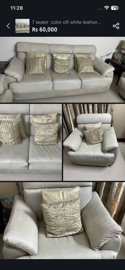 7 setter sofa set off white color solid wood with molti fome