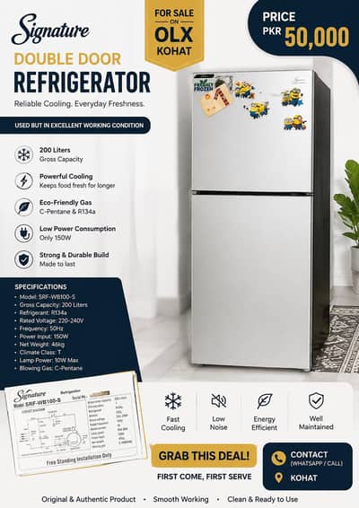 Signature 200L Double Door Refrigerator – Excellent Condition | Kohat