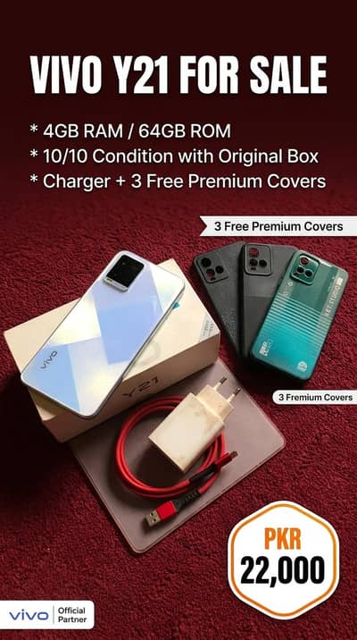 Vivo y21 Lush condition Complete box and charger 3 free covers.