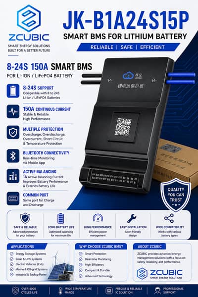SMART JK BMS 8S-24S 150A-300A Li-ion LiFePo4 with Active 1 A Balancing