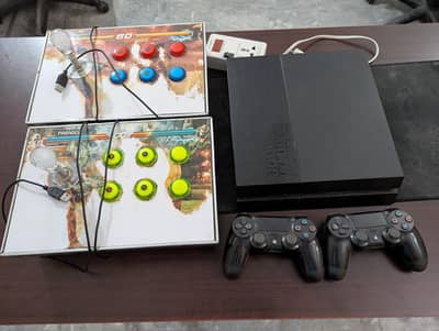 PS4 with 2 Original Controllers, 2 Arcade Joysticks and Safety Plus