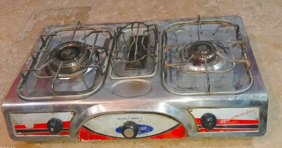 3-burner stainless steel tabletop gas stove (Chulha)