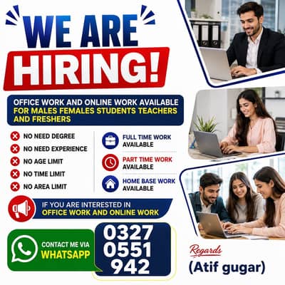 OFFICE WORK AND PART TIME WORK AVAILABLE FOR MALES AND FEMALES