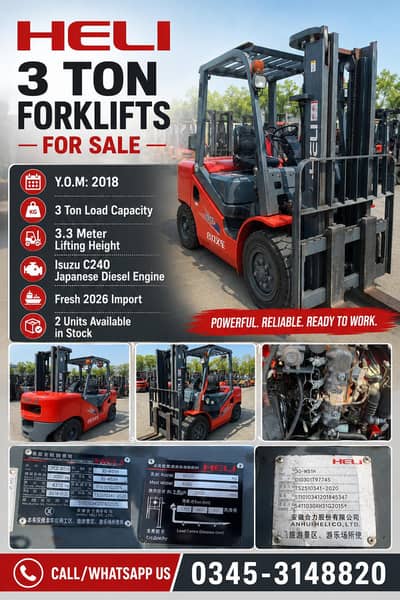 2018 HELI 3 Ton 2 Units Forklifts for Sale, HELI Lifters for Sale