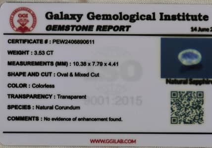 White Sri Lankan sapphire without any enhancement.